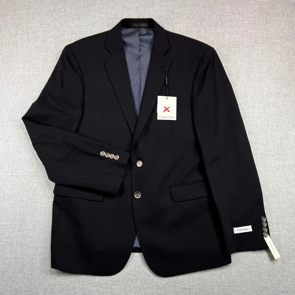 Calvin Klein Extreme Slim Fit Wool Blazer Men 42 Short Navy Preppy‎ Office NEW
